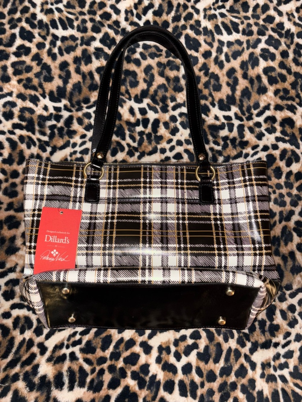 Patricia Nash Lindsell Black White and Brown Plaid Tote Bag